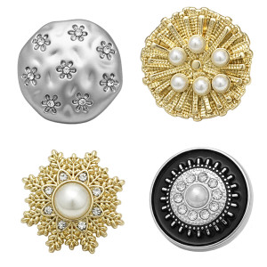 20mm snap button metal rhinestone Golden Silver Flower Pearl Snowflake love