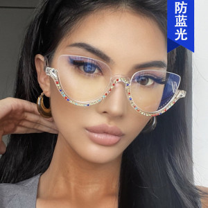 New European and American diamond studded fashionable trendy glasses with anti blue light flat lenses