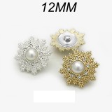12mm snap button metal rhinestone Golden Silver Flower Pearl Snowflake love