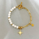 OT Buckle Freshwater Pearl Octagonal Star Bracelet 18K Gold Stainless Steel Female Student