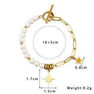 OT Buckle Freshwater Pearl Octagonal Star Bracelet 18K Gold Stainless Steel Female Student