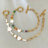 New pentagram colored pearl opal bracelet handmade bead stainless steel schoolgirl