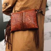 Bohemian bag, tassel crossbody bag, new PU leather printed women's bag