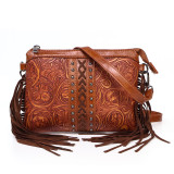 Bohemian bag, tassel crossbody bag, new PU leather printed women's bag