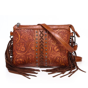 Bohemian bag, tassel crossbody bag, new PU leather printed women's bag