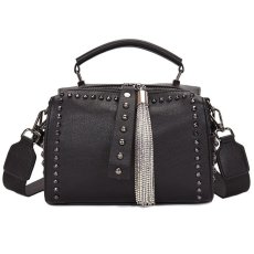 New women's bag simple broadband shoulder crossbody bag tassel rivet large capacity handbag