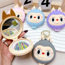 New Cute Labubu Keychain Pendant for Girls, Small Mirror Comb silicone