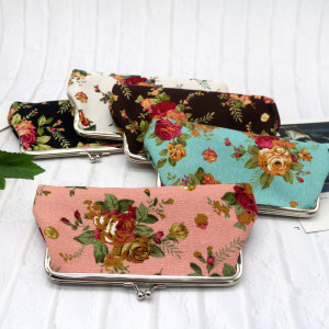 Canvas rose retro long wallet, women's handbag, fabric coin purse wholesale