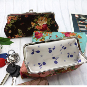 Canvas rose retro long wallet, women's handbag, fabric coin purse wholesale