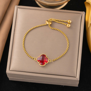 Clover stainless steel bracelet for women's fashion collarbone chain 18k gold rhinestone