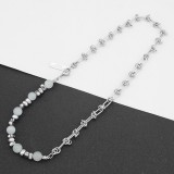 Thorn cat eye stone bead necklace Stainless steel chain men's collarbone chain