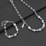 Thorn cat eye stone bead necklace Stainless steel chain men's collarbone chain