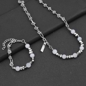 Thorn cat eye stone bead necklace Stainless steel chain men's collarbone chain