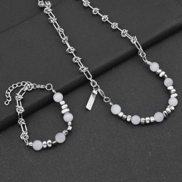 Thorn cat eye stone bead necklace Stainless steel chain men's collarbone chain