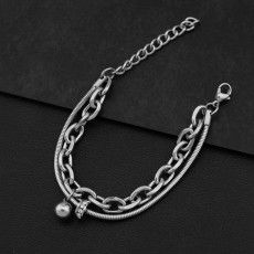 Non fading titanium steel double-layer Cuban bracelet for European and American hip-hop boys