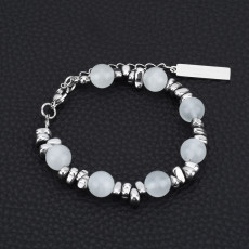 Stainless steelbracelet, cat's eye, black gallstones, handmade beads, exquisite couple