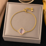 Clover stainless steel bracelet for women's fashion collarbone chain 18k gold rhinestone