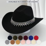 Men's and women's unique jazz denim hats with tassel and rhinestone accessories for weddings