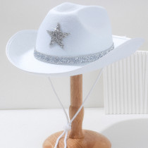 Men's and Women's Western Cowboy Hat Jazz Hat Pentagram Water Diamond Wide Edge Beach Party