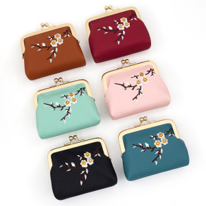 Plum Blossom Embroidery Portable Small Wallet, Female Handbag, Student Wallet
