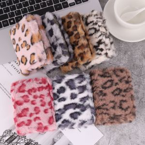 New plush coin purse, fashionable leopard print wallet, furry card bag
