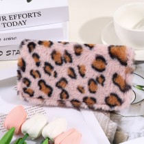 Leopard print plush wallet, portable storage, hand-held bag, card bag