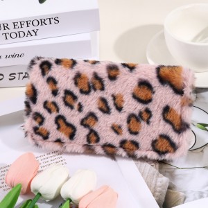 Leopard print plush wallet, portable storage, hand-held bag, card bag