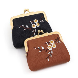 Plum Blossom Embroidery Portable Small Wallet, Female Handbag, Student Wallet