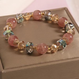 Natural Strawberry Crystal Pixiu Bracelet for Female Ins, Wealth Transfer Crystal Bracelet