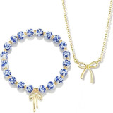 New Chinese style blue and white porcelain bow elastic bracelet fashion bracelet