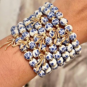 New Chinese style blue and white porcelain bow elastic bracelet fashion bracelet