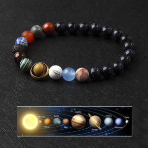 Universe Galaxy Eight Planets Elastic Bracelet Couple Starry Sky Bracelet Galaxy Volcanic Stone Bead Planet Bracelet