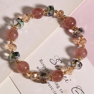 Natural Strawberry Crystal Pixiu Bracelet for Female Ins, Wealth Transfer Crystal Bracelet