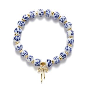 New Chinese style blue and white porcelain bow elastic bracelet fashion bracelet
