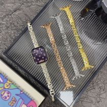 Suitable for Apple iWatch watch strap, four leaf clover diamond studded metal wrist strap for women