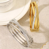 Hollow multi-layer cross inlaid diamond titanium steel bracelet 18K gold-plated bracelet for girls