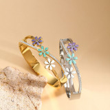 Fashion Dripping Oil Daisy Stainless Steel Bracelet for Women
