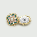 20mm snap button metal rhinestone Golden Silver Flower Pearl Snowflake