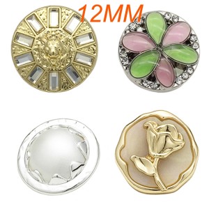 12mm snap button metal rhinestone Golden Silver Flower Pearl Snowflake