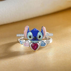 Interstellar Baby Anime Periphery Stitch Angel Micro inlaid Haoshi Two Piece Ring Set
