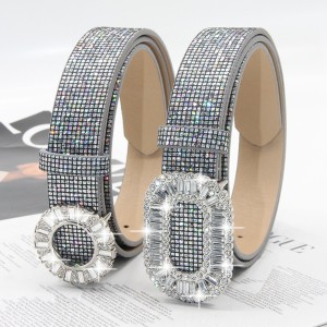 Ladies' belt, rhinestone square buckle belt, trendy new thin belt