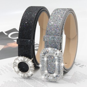 Ladies' belt, rhinestone square buckle belt, trendy new thin belt
