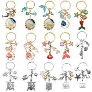 Dripping Oil Sea Star Dolphin Shell Exquisite Girl Bag Pearl Keychain