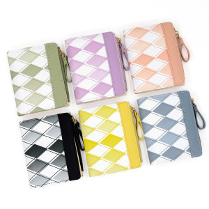 Short plaid contrasting color simple coin purse
