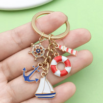Drip oil sailboat lighthouse lifebuoy rudder anchor keychain pendant