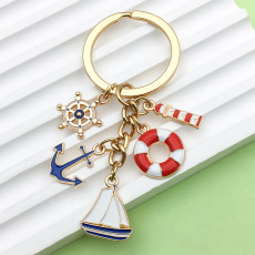 Drip oil sailboat lighthouse lifebuoy rudder anchor keychain pendant
