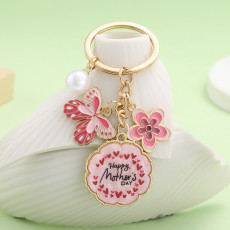 Alloy Drip Oil Pink Butterfly Flower Pearl Keychain Backpack Pendant