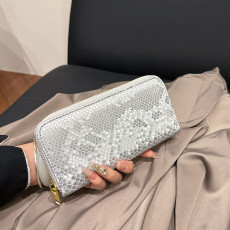 Snake skin pattern long zipper wallet with multiple card slots and large capacity design