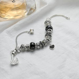 Crystal Glass Beads DIY Alloy Peach Heart Beads with Diamonds Peach Heart Pendant Bracelet