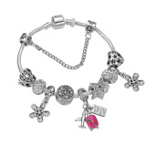 Bracelet Beaded airplane travel suitcase, passport pendant, rhinestone jewelry